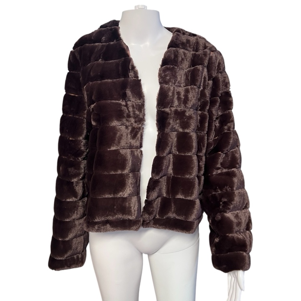Allegra K NWT Women’s Brown Teddy Jacket Faux Fur Open Front Sz. Medium